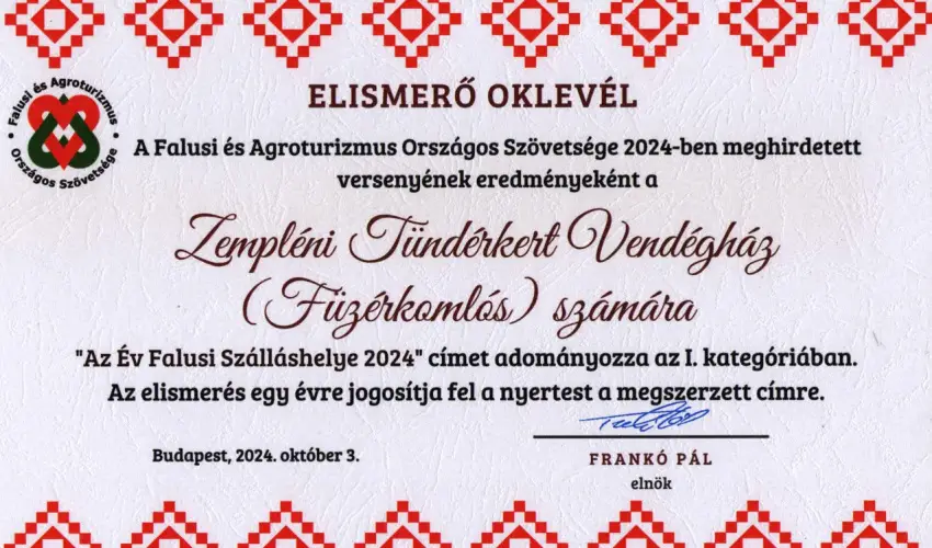 Zemplni Tndrkert Vendghz Fzrkomls - Szilveszter (min. 2 j)